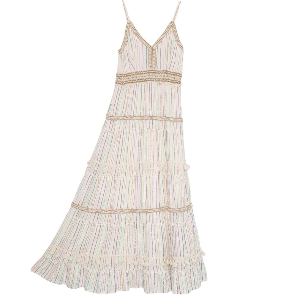 Me 2 Magic Maxi Dress Rainbow Stripe Tiered Babydoll Festival Boho Cottagecore L